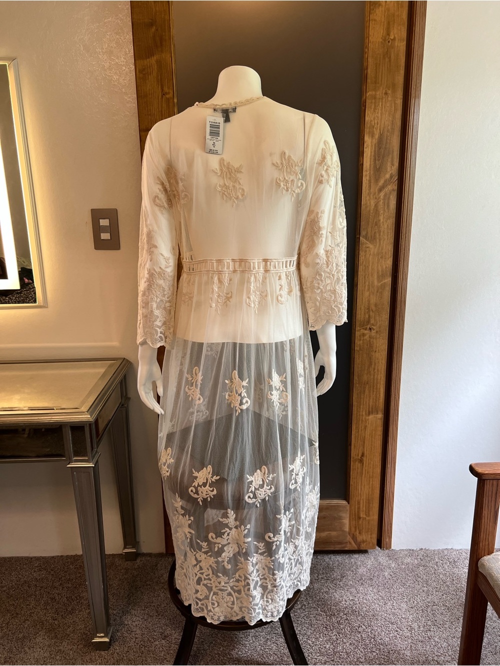 Torrid Mesh Embroidered Duster Kimono Ivory 00 M L 10 - Picture 8 of 15